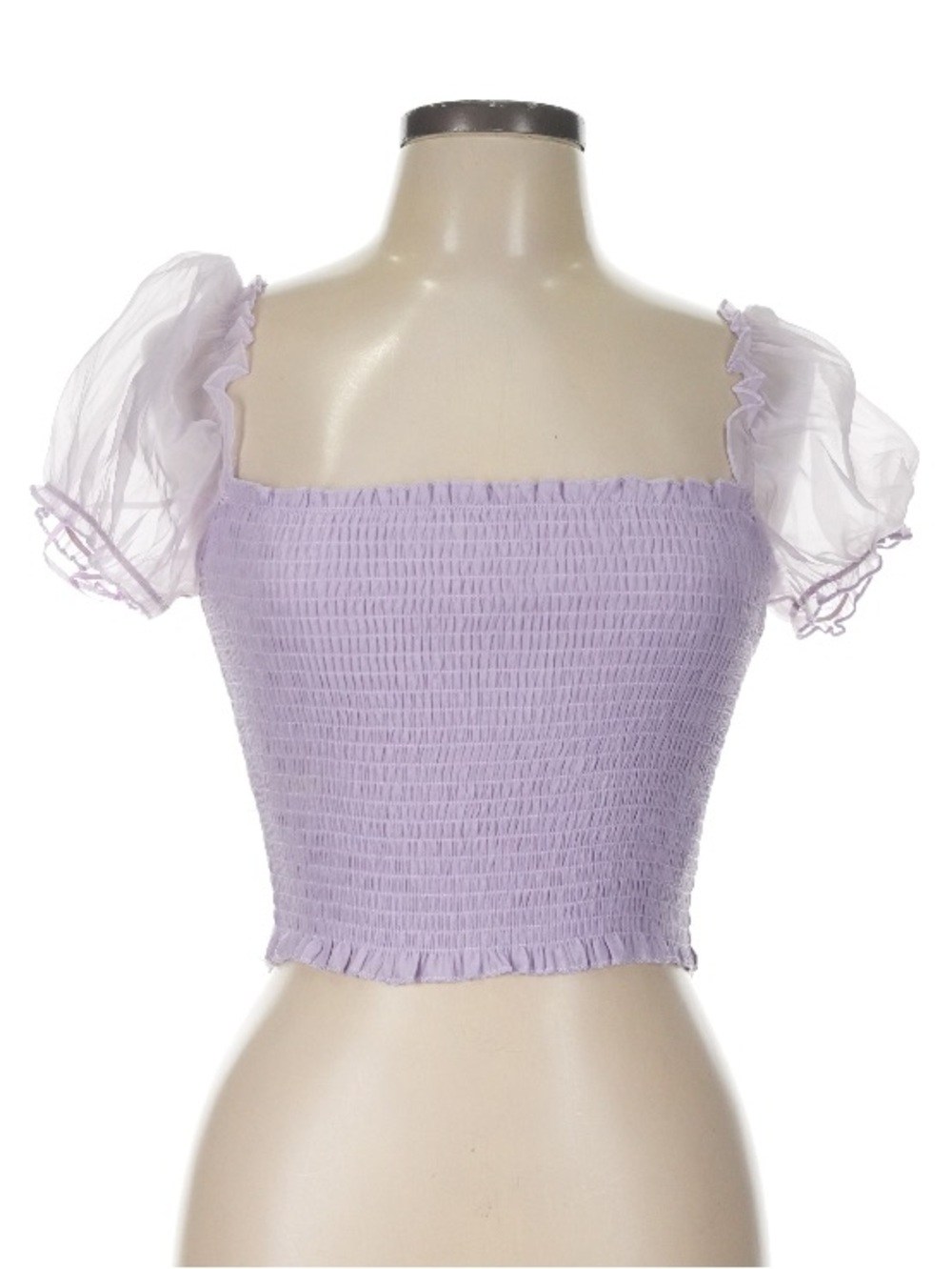 The Vintage Shop Lavender Smocked Puff Sleeve milkmaid festival crop top LG NWT